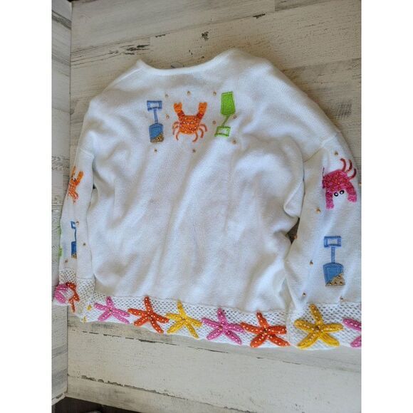 Vintage design options Philip Jane Gordon white Beach Crab cardigan starfish emb - Picture 13 of 16